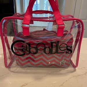 6 piece pink/gray chevron Caboodle makeup/hair travel case